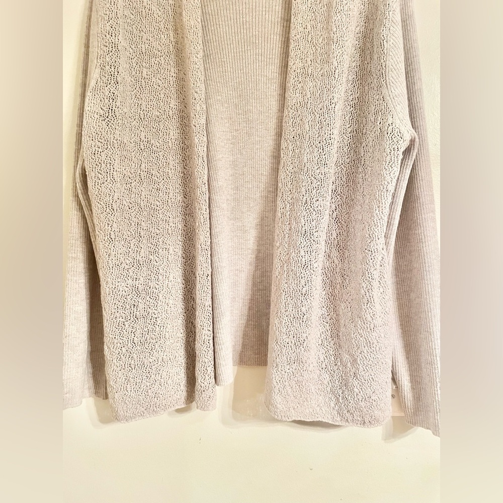 Eileen Fisher Women's 100% Wool Beige Knit Open Front Cardigan SzXL Italian Yarn - Picture 4 of 11